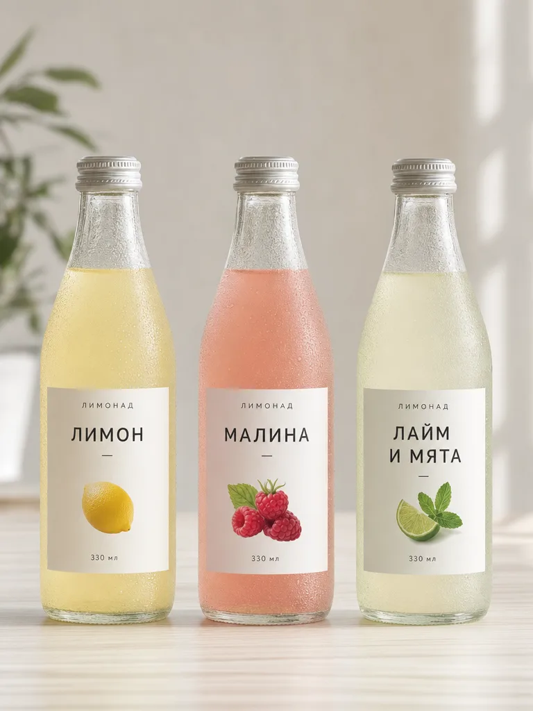 Три бутылки лимонада с кириллическими этикетками