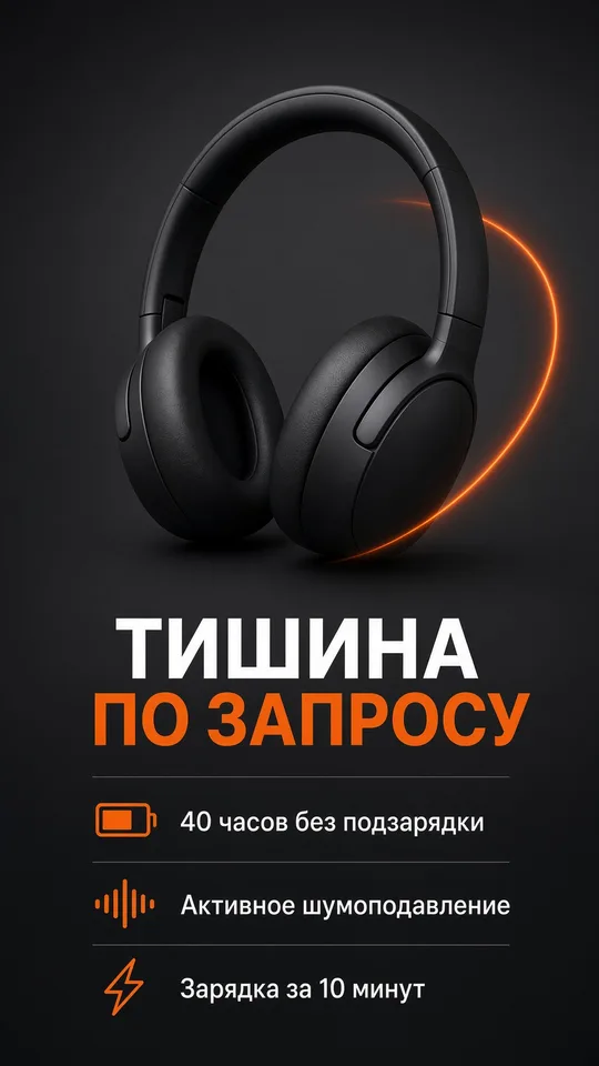 Тот же постер наушников, пересобранный в вертикальный формат для сторис